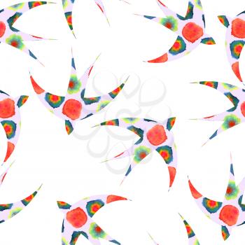 Seamless background with swallows and watercolor blots. Vector illustration. 