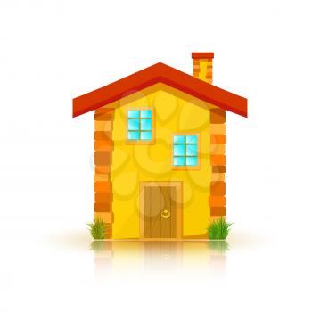 House with red roof isolated on white background. Cartoon. Vector illustration. 