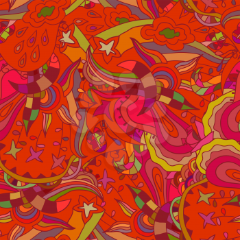 Red seamless floral background. Doodle. Vector illustration.