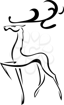 Sketch silhouette of deer with large antlers. Isolated. Vector illustration.