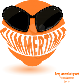 Orange sun sign in sunglasses. Summer background. vector illustration