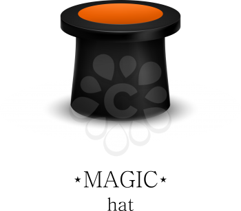 Magician hat isolated on white background. Focus. Representation in the circus. Sleight of hand. Vector illustration.
