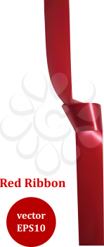 Red satin ribbon with a knot on a white background. Design element. Vector illustration