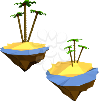 Tropical otsrov with palm trees and the sea, the ocean isolated on white background. Low poly style. Design vacation, travel, holiday themes. Vector illustration.