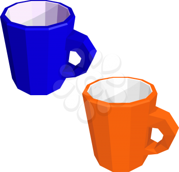 Two mug isolated on white background. Low poly style. Vector illustration.