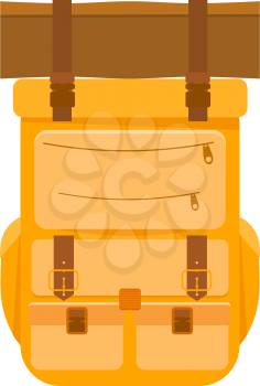 Yellow tourist backpack on a white background. Backpack isolate. Icon backpack for hiking. 
Subject of equipment for hiking and mountaineering - modern yellow backpack. Flat tourism icon. Stock vector