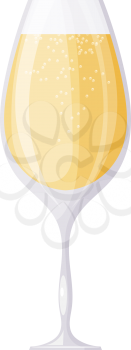 A glass of champagne wine with bubbles on a white background. The subject of the festive 
table. Isolate. Stock vector illustration