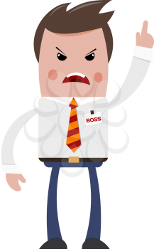 Angry boss on a white background. The flat style. A color image of the evil boss dissatisfied 
with his hand raised. Business relationships. Production conflict. Stock vector illustration