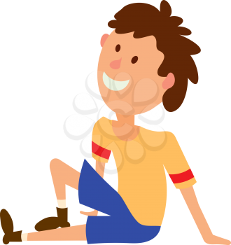 Vector illustration of a boy in a yellow T-shirt and shorts sitting on the floor. Colored figure 
child in a position of rest