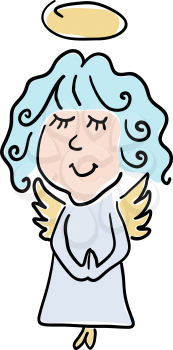 Vector color illustration of a Cartoon style little angel on a white background