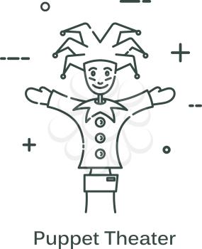Doll-jester in a linear style. Line icon isolated on white background. Vector illustration.