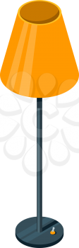 Color drawing of a floor lamp in isometry style on a white background. Furniture item, yellow floor lamp, lighting fixture. Vector illustation