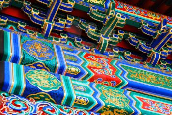 Colorful elements of beautiful chinese roof of temple