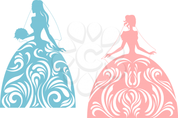 Young bride silhouette for wedding design. Vector illustration