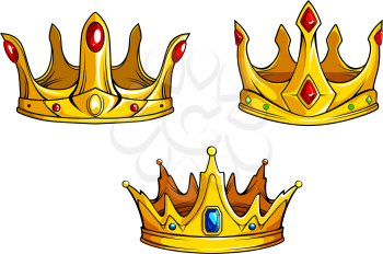 Set of royal golden crowns with jewelries in retro style