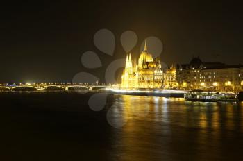The building of the Hungarian Parliament and Margaret bridge in Budapest, Hungary