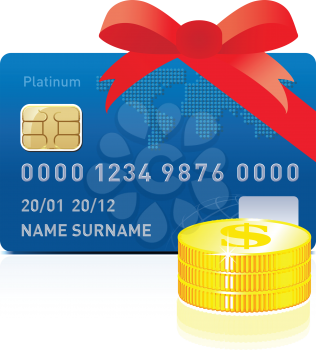 Royalty Free Clipart Image of a Credit Card and Coins