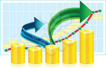Royalty Free Clipart Image of a Financial Graph With Arrows