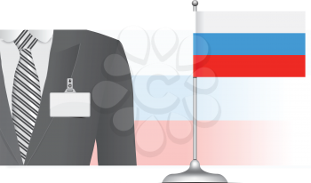 Royalty Free Clipart Image of a Suit Jacket and Name Tag Next to a Russian Flag