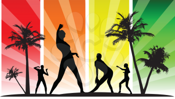Royalty Free Clipart Image of Dancers and Palm Trees