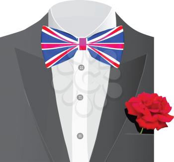 Royalty Free Clipart Image of a Suit With a Carnation and British Bow Tie
