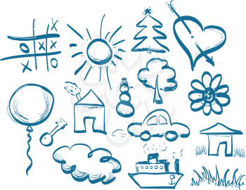 Hand drawing symbols set in doodle style.  Drawn using a graphics tablet in vector format