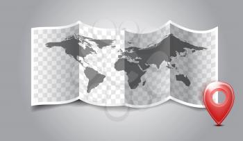 Folded world map with gps marks. Vector illustration