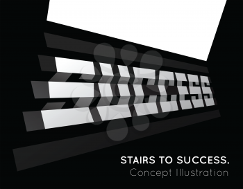 Te word success on the stairs. Conceptual vector illustration
