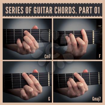 A series of guitar chords with symbols. Part 01