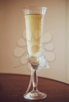 Beautiful glass of champagne in vintage style
