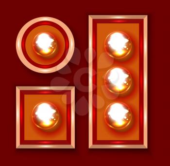 Marquee lights close-up vector illustration on dark red background