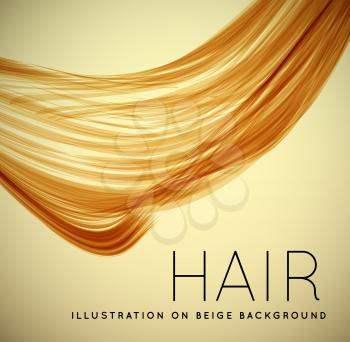 Closeup of long human hair with tilt shift effects. Vector illustraion on beige background
