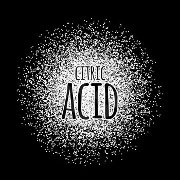 Citric acid as a white powder on a black background. Vector illustration