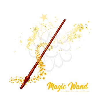 Wooden magic wand with stars on white background. Vector illustration