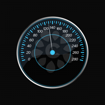 Speedometer on a black background. Blue scale