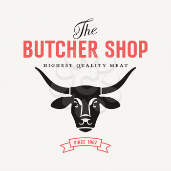 Vintage vector illustration with silhouette of cow for butcher shop and Farm Market