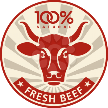 Label with a cow head. Concept for Farm Market and butcher shop