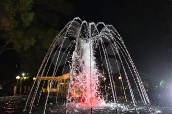 Beautiful fountain at night in the resort town of Gelendzhik.