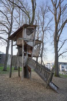 Interesting and unusual, fabulous tree house for children on a playground
