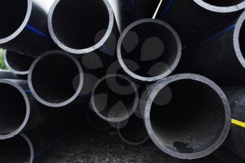 Large Black Plastic Pipes for Water Supply.