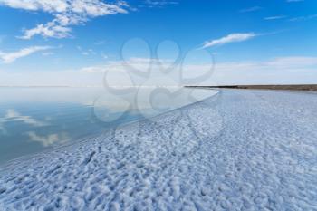 The saline lake beach, natural lake background. Photo in Qinghai, China.