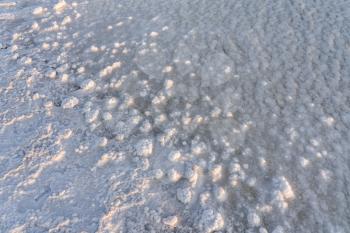 Details of salt crystals by the salt lake. Photo in Qinghai, China.