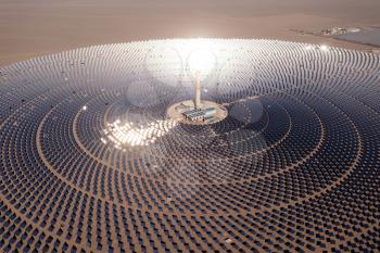 Photovoltaic power generation, solar Thermal Power Station. Shot in Dunhuang, China.