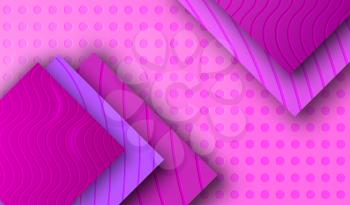 Creative Pink Perforated Background, Purple Violet Plastic Tile. Cut Paper Trend. Concept Landing Page for Card, Banner, Poster, Cover, Flyer, Journal, Magazine, Template. 3D Art Vector Illustration.