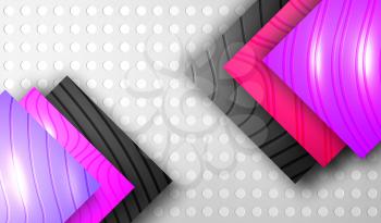 Carving Paper Concept. Creative White Relief Background, Purple Violet Black Plastic Tile. Landing Page Card, Banner, Poster, Cover, Flyer, Journal, Magazine, Template. 3D Art Vector Illustration.