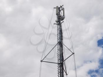 Communication tower radio mast with antenna aerial