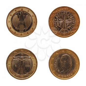 Euro coins money (EUR), currency of European Union countries including Germany France Italy Spain