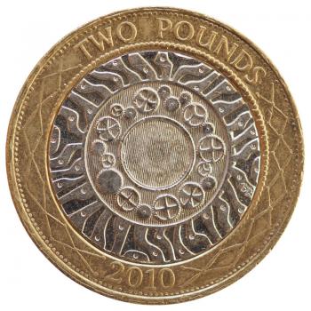 2 pounds coin money (GBP), currency of United Kingdom isolated over white background