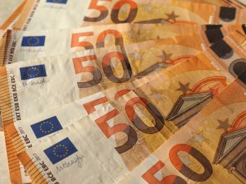 Fifty Euro banknotes money (EUR), currency of European Union