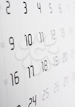 Detail of a calendar page with selective focus